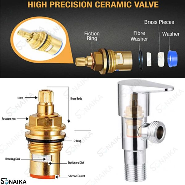 SONAIKA (Pan304) Brass Disc Fitting Stainless Steel Bathroom Angle Valve Cock  (Chrome Finish) - Pack of 1 to 12