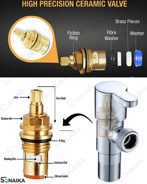 SONAIKA (Marc304) Brass Disc Fitting Stainless Steel Bathroom Angle Valve Cock  (Chrome Finish) - Pack of 1 to 12